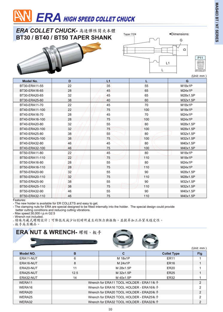 Taiwan's Anwei High Precision Handle BT40 - ERA32 - 100