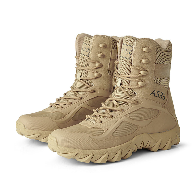 Summer combat boots men's sand-colored ultra-light training boots special forces tall marine boots lightweight wear-resistant tactical security boots