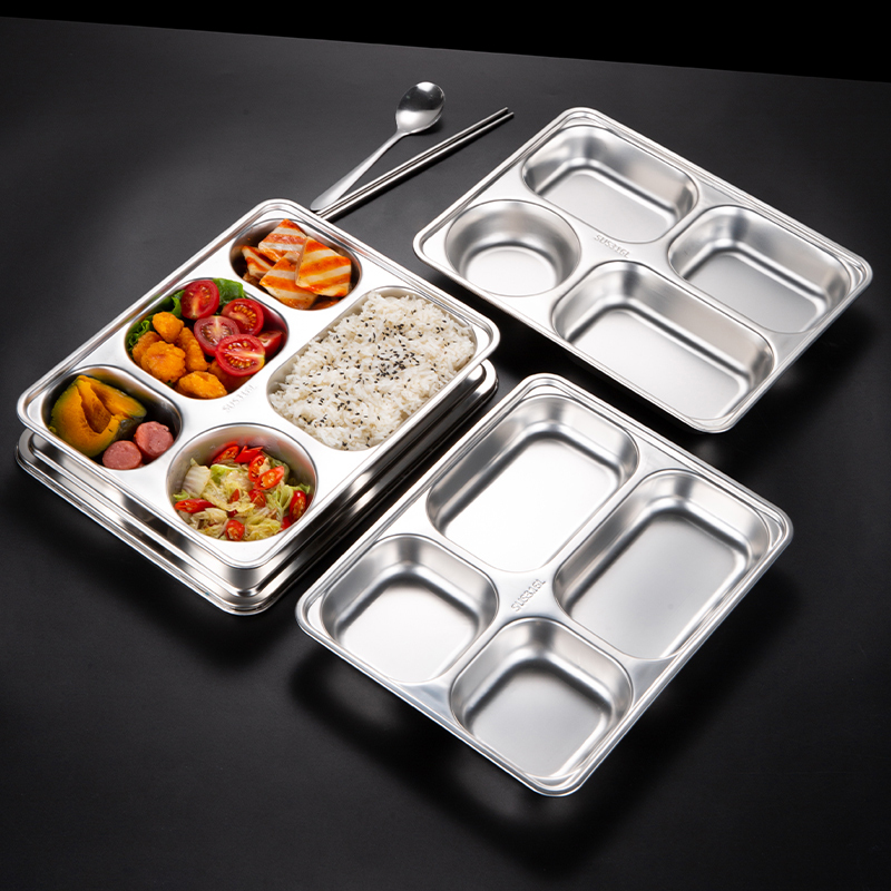 316 Stainless Steel Fast Food Plate, Food-Grade 304 Student Lunch Plate with Compartments, Adult Lunch Box with Lid for Staff Canteen 316 Stainless Steel Fast Food Plate, Food-Grade 304 Student Lunch Plate with Compartments, Adult Lunch Box with Lid for Staff Canteen