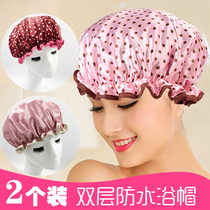 2 double-layer waterproof shower cap adult womens bath cap kitchen cap dust-proof and oil-proof cap head sleeve hair cover