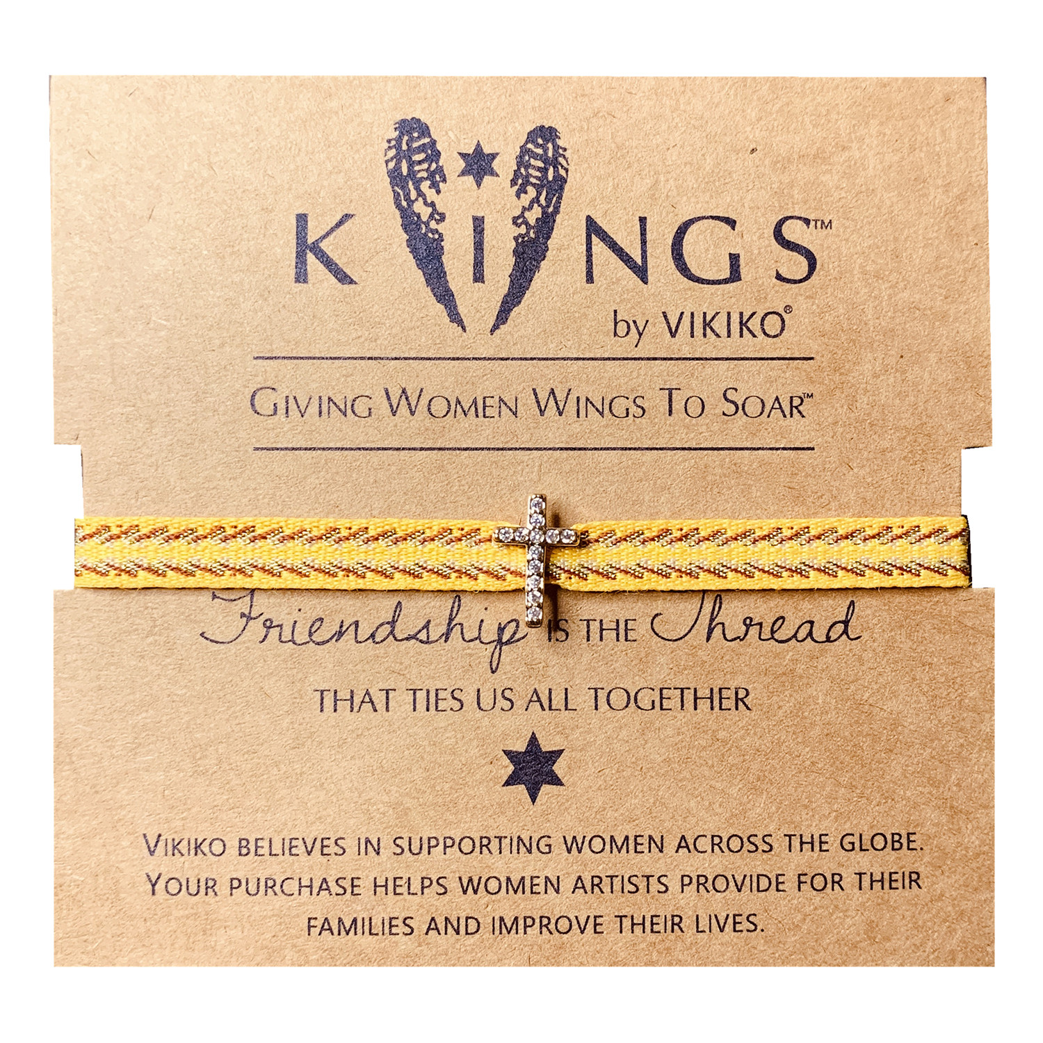 VIKIKO BRACELETS Japanese hand-made cross with diamonds yellow hand-woven girl's bracelet