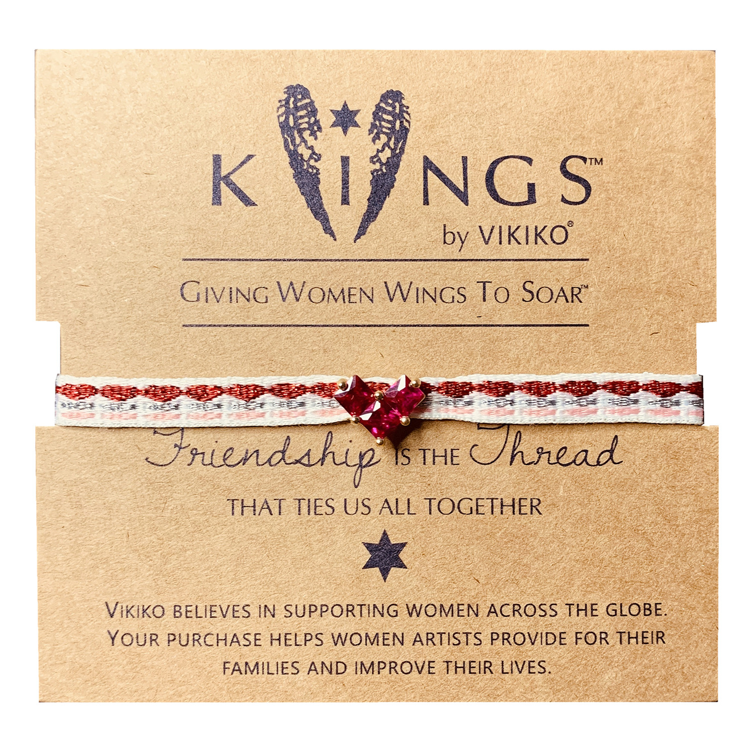 VIKIKO Japanese hand-made cute pure hand-woven girl's hand (inlaid with love red diamonds) pink and gray