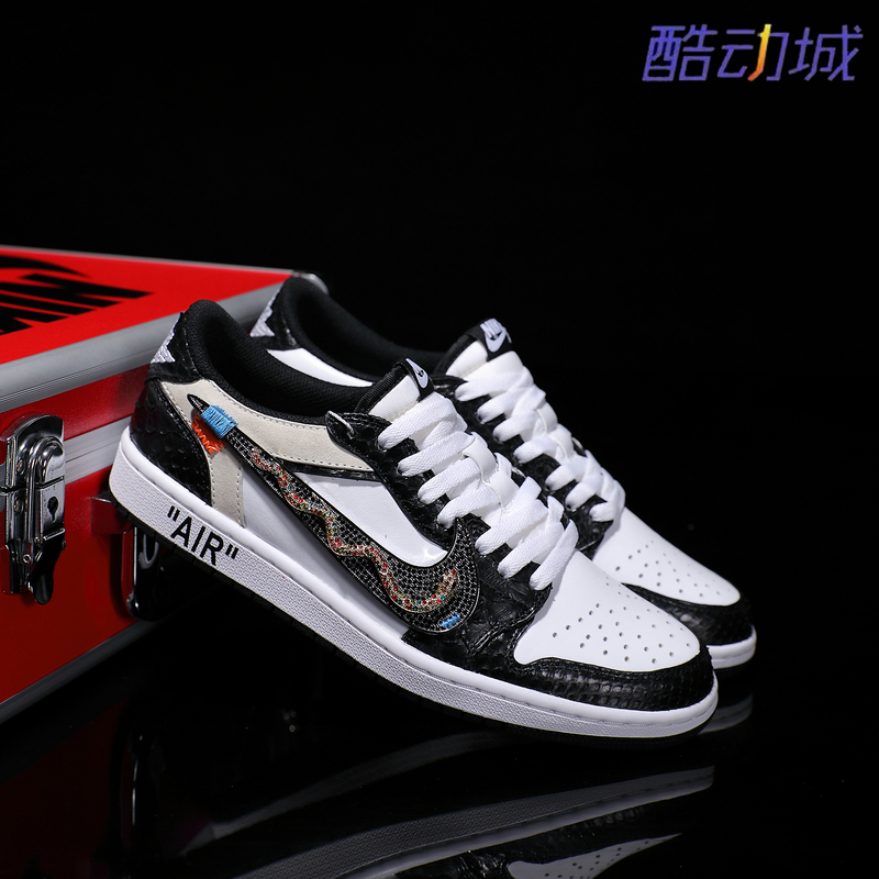 Nike Custom Sneakers Nike Air Jordan 1 New Year's Edition Black and White Python Skin + First Layer Cowhide for Men and Women
