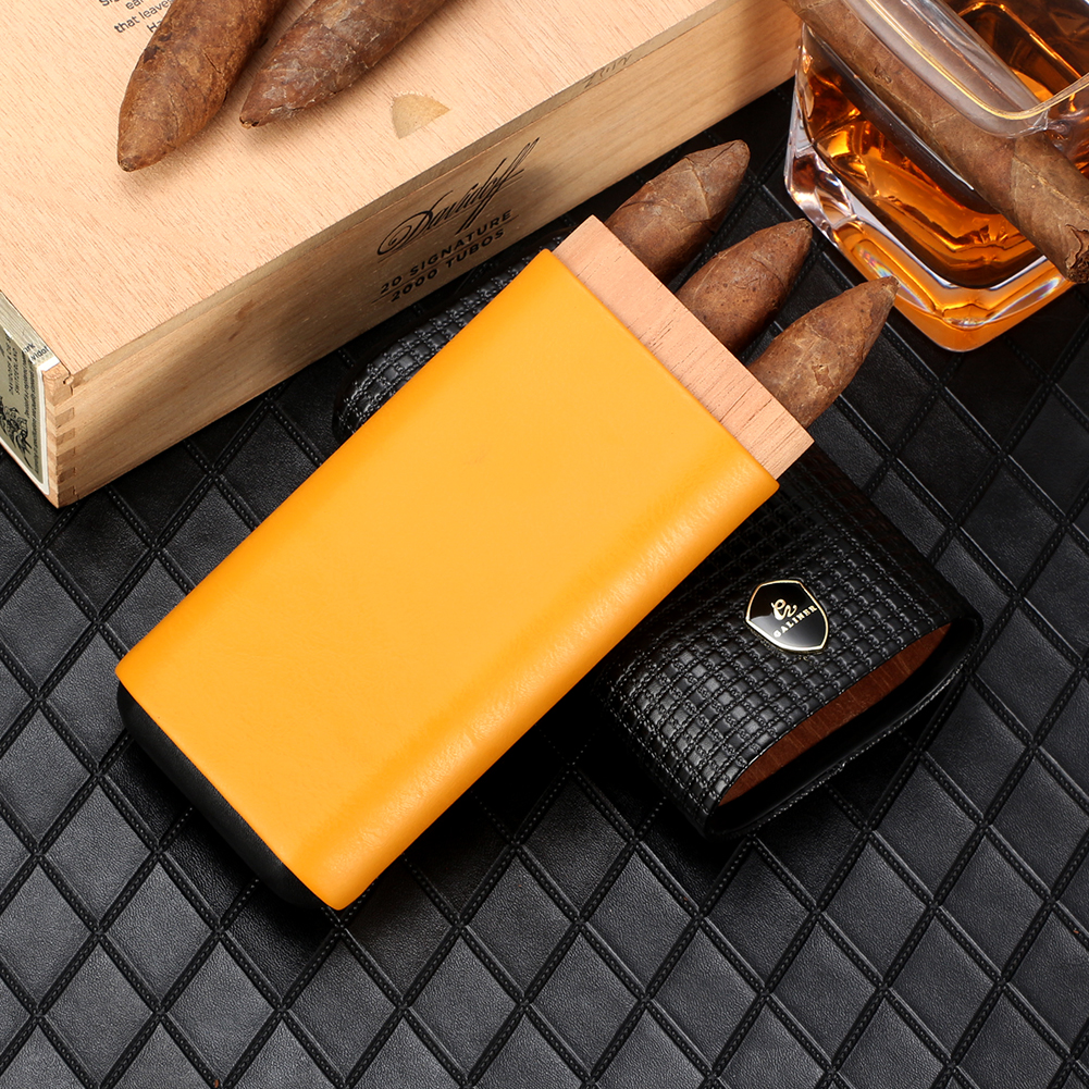 Cigar case portable humidor humidor three-pack cedar wood mellow cigar leather case carry-out box cigarette case