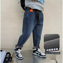 Boy gush jeans integrated suede thickened 2022 spring autumn new childrens casual CUHK child loose trousers