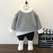 Children sweater thickened boy ferret jacket head 2022 new spring autumn trend sweaters bottom girl knit