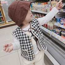 Male baby waistcoat girls spring and autumn plus cotton baby baby outside wearing boy vest jacket Camshoulder plaid thick
