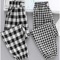 Girl Plaid Anti-mosquito Pants 2022 Spring Summer Dress New Loose Foreign Air Casual Pants Children CUHK Kid Light Cage Pants