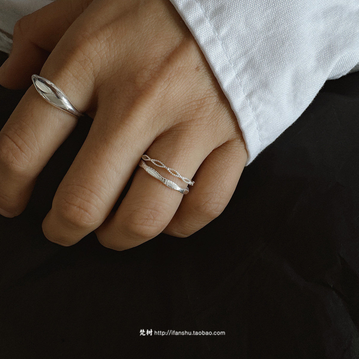 Fanshu For handmade-<A bottle of water>S925 beautiful shimmering open ring