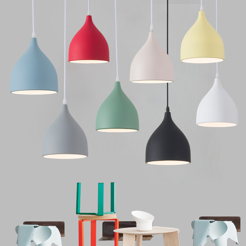 Nordic Dining Room Small Chandeliers Creative Personality Minima Macaron Single Three Heads Clothing Shop Bar Red Lights