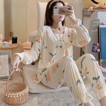 Net red explosion large size pajamas female 2021 new spring and autumn Korean summer pregnant woman two-piece long sleeve cute