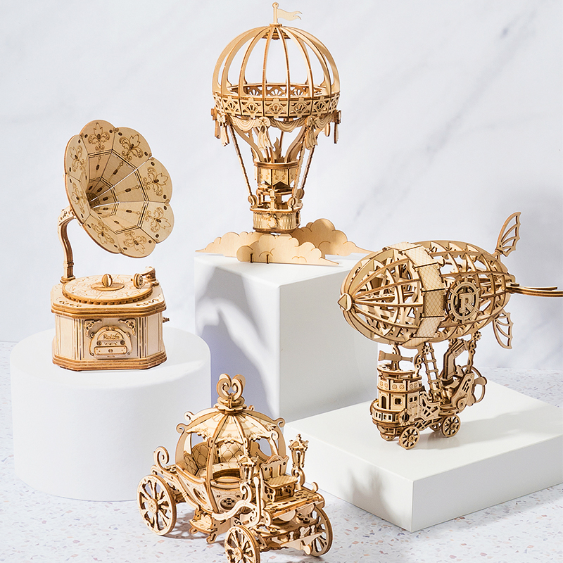 Pu Fang Ruo state 3D three-dimensional wooden mechanical rotating creation set puzzle assembly model DIY handmade gift gear
