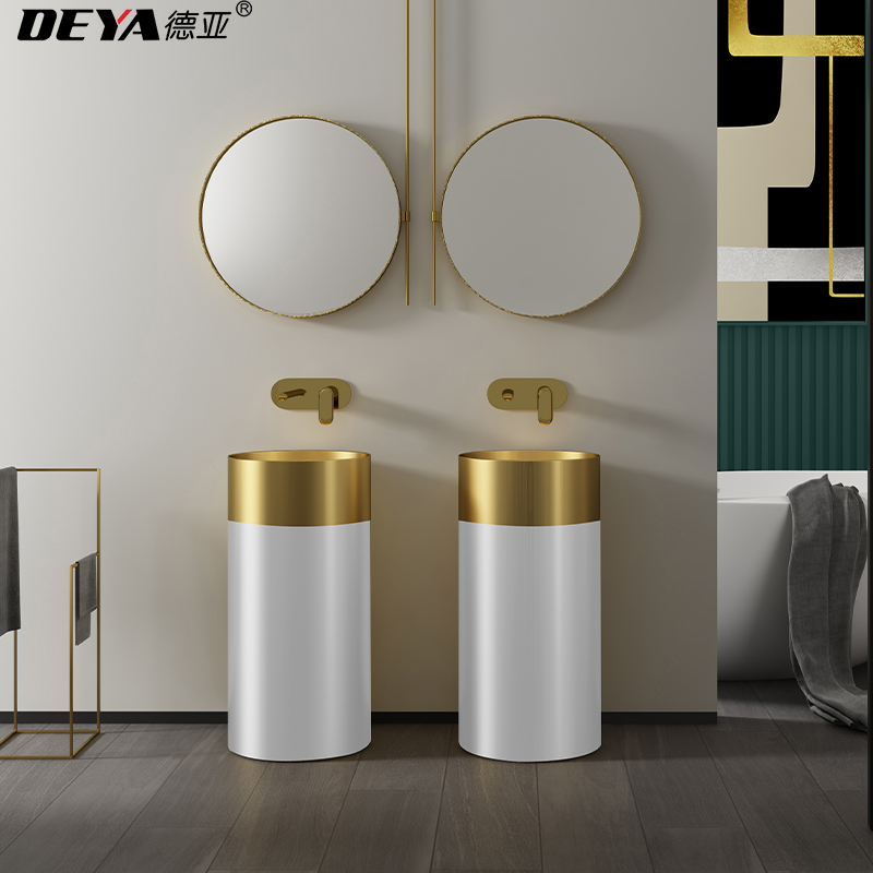 Dea Bicolor Platinum Stainless Steel Column Basin Minima Light Lavish Columns Style Washbasin Hotel One-piece Column Basin