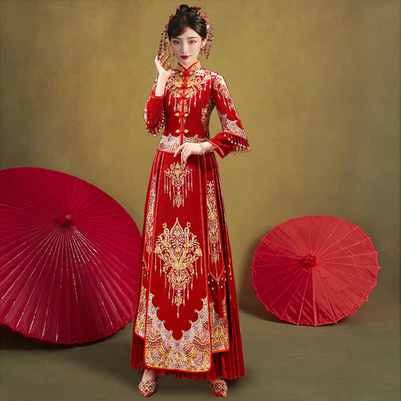 Show and suit 2020 new wedding bridal clothes Chinese wedding dress wedding wedding dresses married women Longfeng hang thin and show up