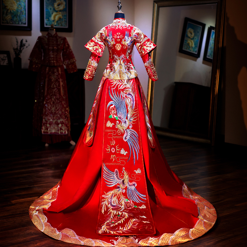 Xiuhe clothing bride 2019 new wedding toast Chinese bridal clothing female kimono dragon and phoenix hanging Chinese style show kimono