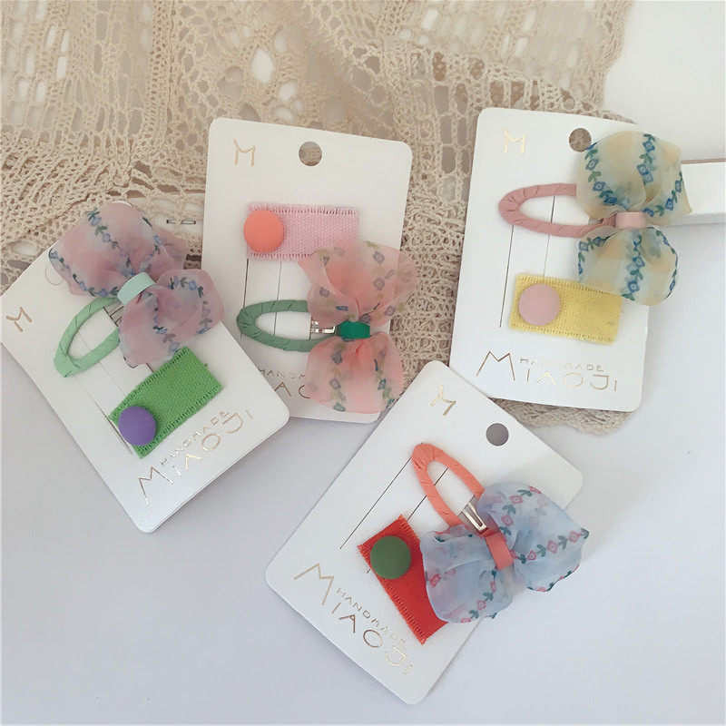 Sailjiaku Korean children's hair clip combination butterfly bow mesh yarn little girl hair color suit