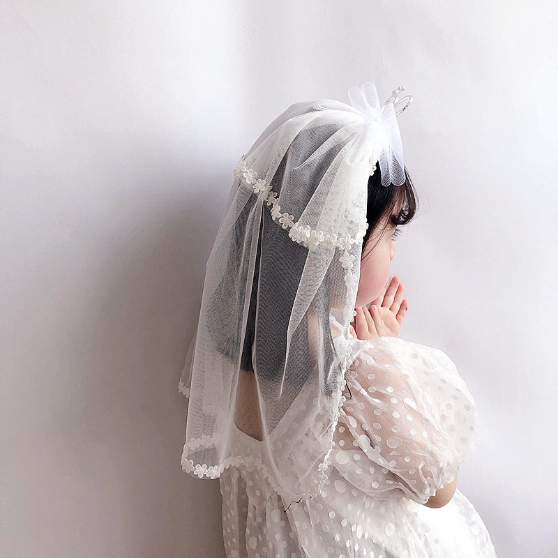 Saildfamily children retro lace net double butterfly tie with rabbit ear children's birthday veil pearl hoop