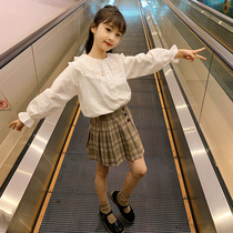 Little girl shirt 2021 new Korean version of the foreign style childrens lace autumn clothes girls long-sleeved big child white shirt