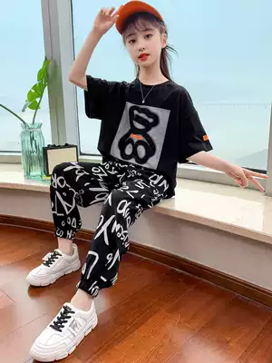 Girls ' suit summer 2021 new foreign school children's net red big children's summer fashionable sports short-sleeved two-piece suit tide