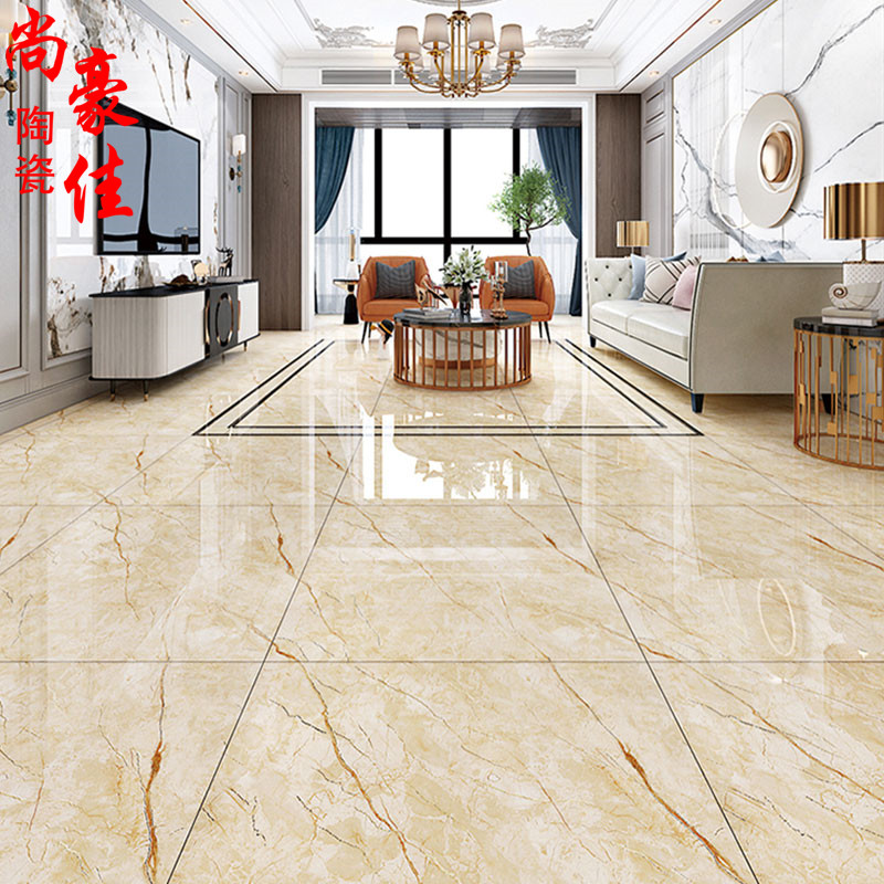 Light luxury gold wire glazed tile 800x800 living room floor tiles 600x1200 all-over marble villa K gold floor tiles