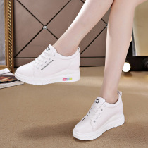 Small white shoes woman heightening 2021 new wave shoes spring pointed student genuine leather foreign air nurse inner heightening white shoe spring