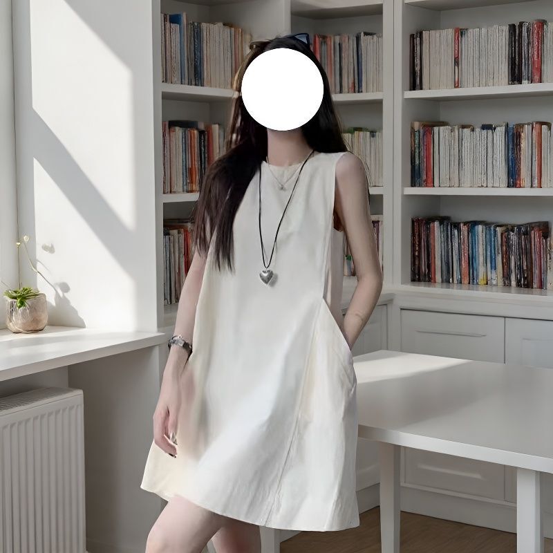 Relaxed Apricot-Colored Sleeveless Dress for Women, Summer Loose Fit, Slimming with Pockets, A-Line Tank Dress, Petite Short Dress Relaxed Apricot-Colored Sleeveless Dress for Women, Summer Loose Fit, Slimming with Pockets, A-Line Tank Dress, Petite Short Dress