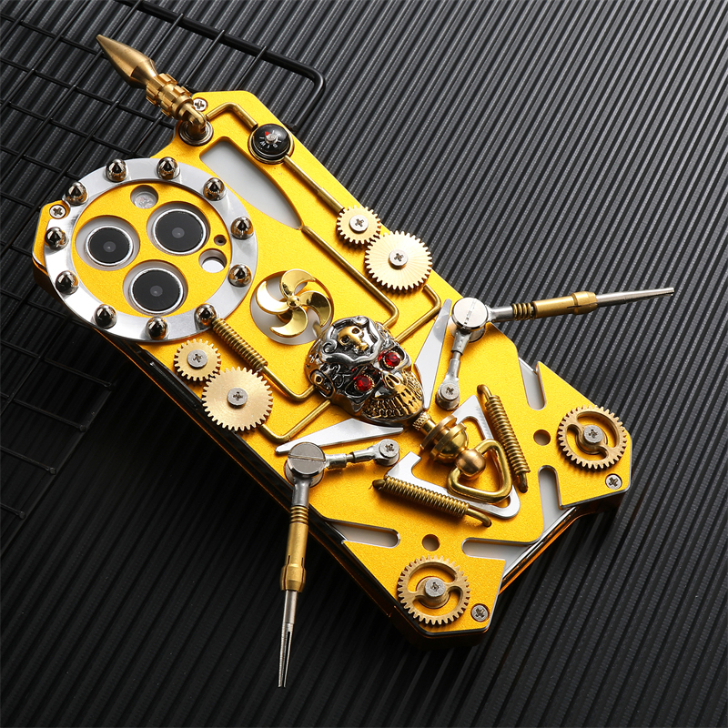 Suitable for iPhone 15 Pro Max Phone Cases, Luxury Apple 14 Pro Max Full Metal Protective Case, 13 Pro Max Thickened Anti-Drop, 12 Pro Max Full-Cover Iron Hard Case, Mechanical Punk Gear