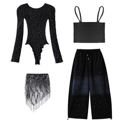 Children's Jazz Dance Clothing, Midriff-Baring Mesh Top and Pants Set, Jazz Girls' Street Dance Trendy Outfit, June 1St Performance Costume — 6