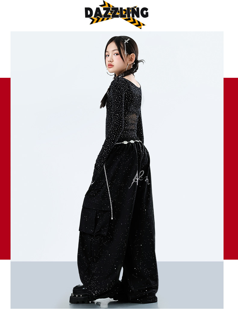 少儿爵士舞服装露脐网纱上衣裤子套装jazz女童街舞潮服六一演出服 — 11