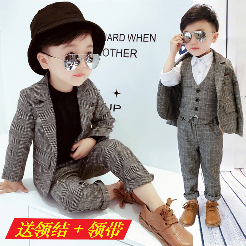 Boys small suit suit winter handsome children plus velvet suit British baby boy wedding flower girl dress