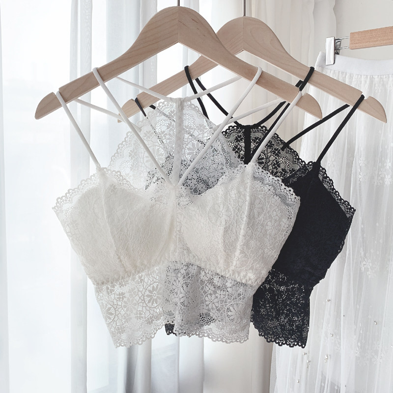 Spring and summer new good quality beautiful back cross harnesses anti-walking light No steel ring Breasted Bra Lace Hollowed-out Gathering