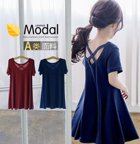 Summer girls Lanjing Modal style short sleeve dress thin children baby backless simple princess skirt