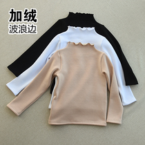Girl Glint High Collar High Collar Undershirt Winter Style Large Child Warm Blouse Children Thickened Wave Side Long Sleeve T-Shirt