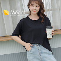 Lady Modale round-collar blouses with summer style black short sleeves T-shirt womens clothing with thin and loose slim fit