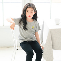 Child pure cotton grey short sleeve T-shirt parent-child dress girl Summer short sleeve round collar mother and son with holiday blouse