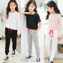 Clear children's cotton casual pants spring and autumn black toe pants rib foot mouth baby white sports pants