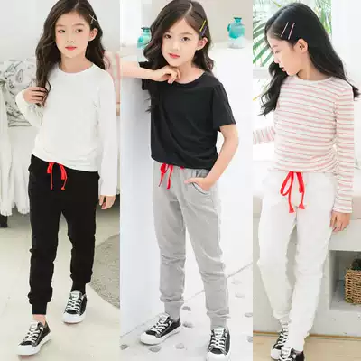 Clearance children's cotton casual pants spring and autumn black toe trousers ribbed foot baby white sports pants