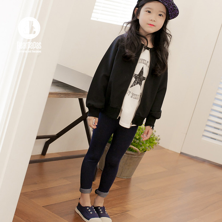 Girls denim stretch leggings wear spring and autumn children's baby black thin trousers