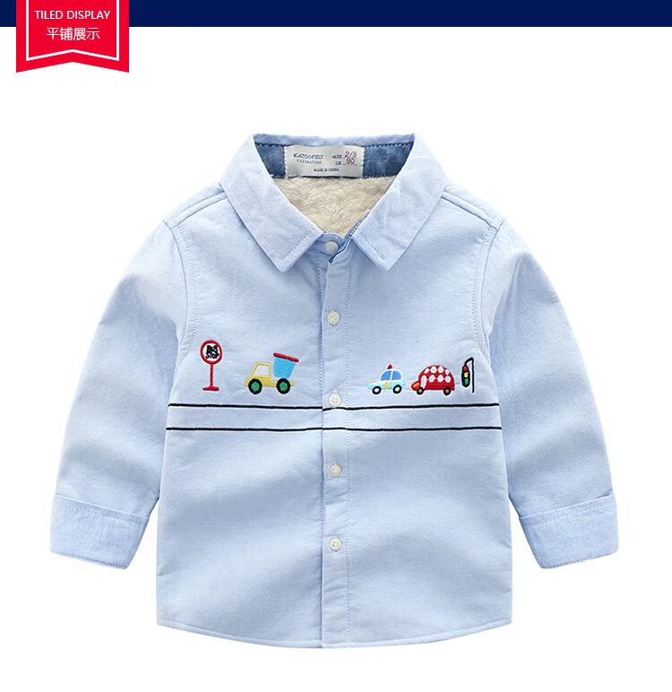 Áo sơ mi nhung bé trai hoạt hình 4 mùa đông 3 tuổi áo sơ mi cotton 2018 mới cho bé áo dài tay áo trẻ em đồ bộ cho bé gái