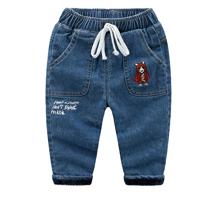 Quần bé trai mùa đông ấm áp quần jeans 2018 phiên bản mới của Hàn Quốc khí cộng với quần nhung bé mùa đông quần jean bé gái xuân hè
