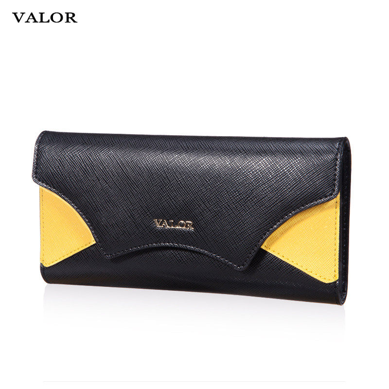 France VALOR 2021 fashion new leather women's wallet long edition three-fold stitching clutch bag contrast color cowhide