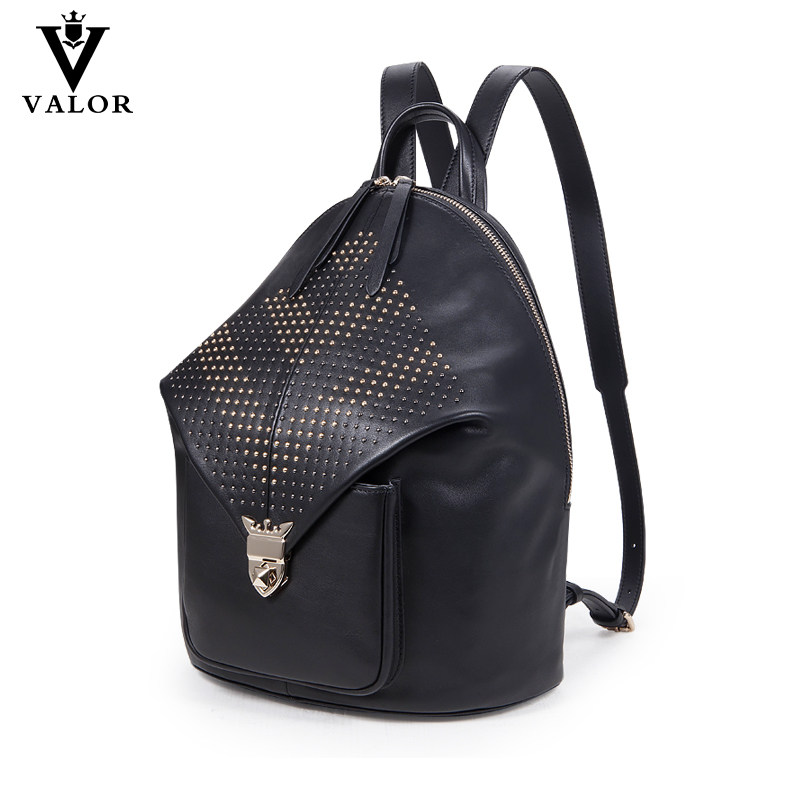 VALOR backpack women's genuine leather tide cowhide 2022 new casual rivets luxury women's bag large capacity backpack