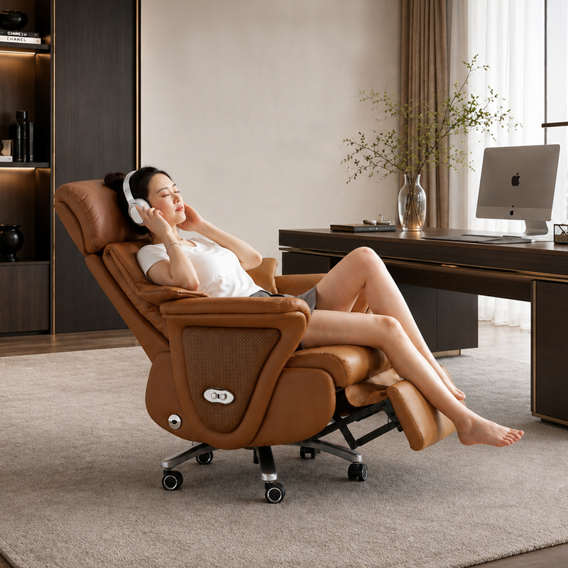 Lazy Leather Massage Executive Chair, Can Sleep and Recline, Swivel and Lift, Computer Chair, Office Business Ergonomic Chair