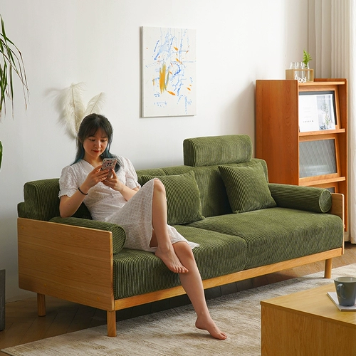 Ретро диван для двоих из натурального дерева, дизайнерская японская лампа для гостиной, ткань