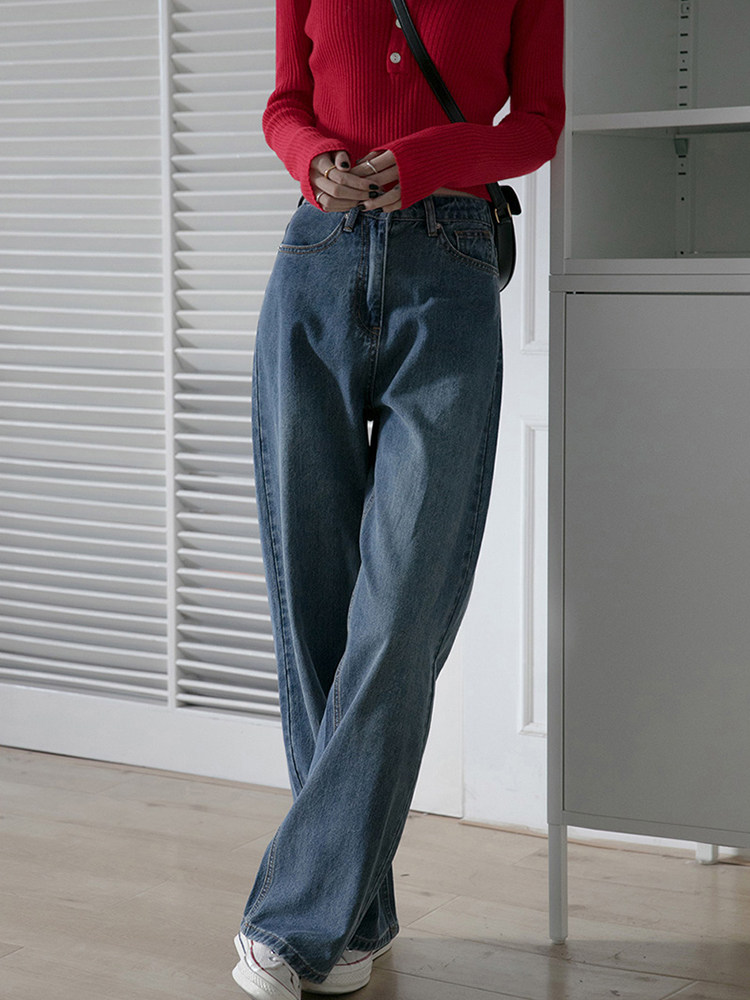 Jeans women's 2021 new large size fat sister pear shape slim pants loose straight wide pants trendy