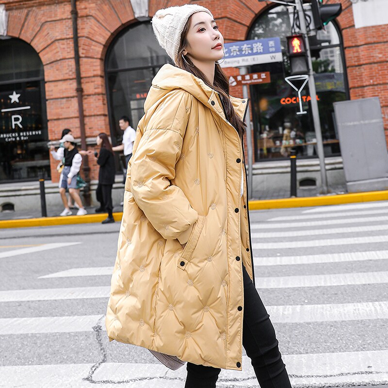 2022 new hot style European station small white duck down light down jacket women's tide brand ins medium and long version loose