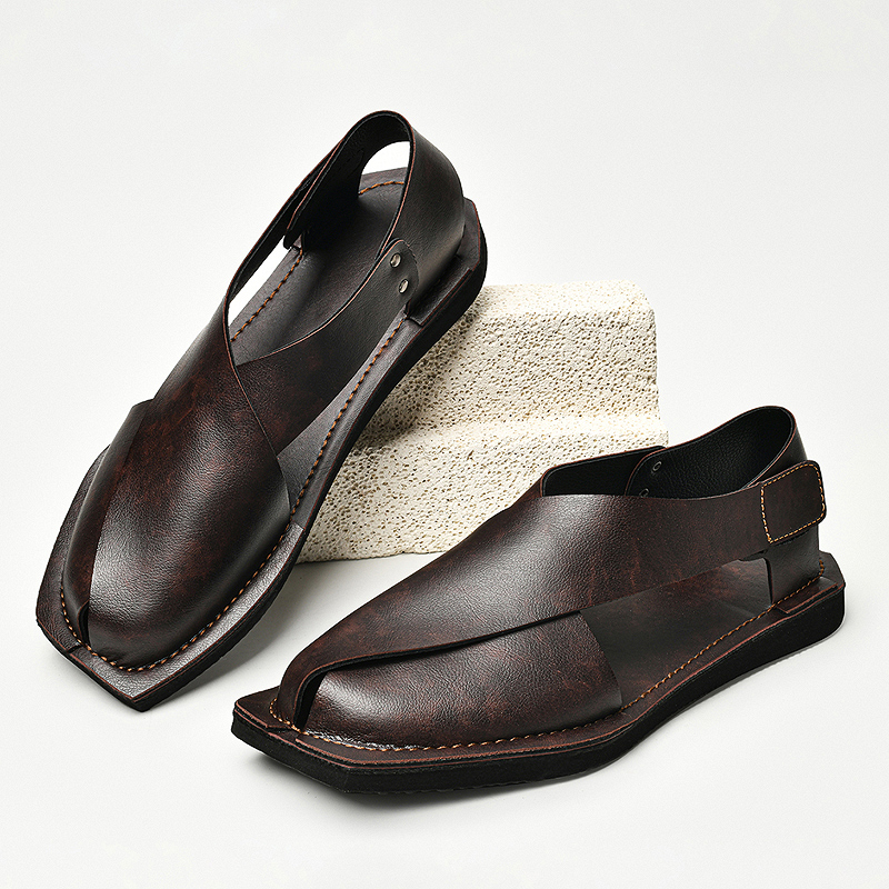 Genuine Leather Handmade High-End Sandals, Large Size, Old Money Style, Men's Closed-Toe Sandals, Summer Breathable Slip-On Sandals