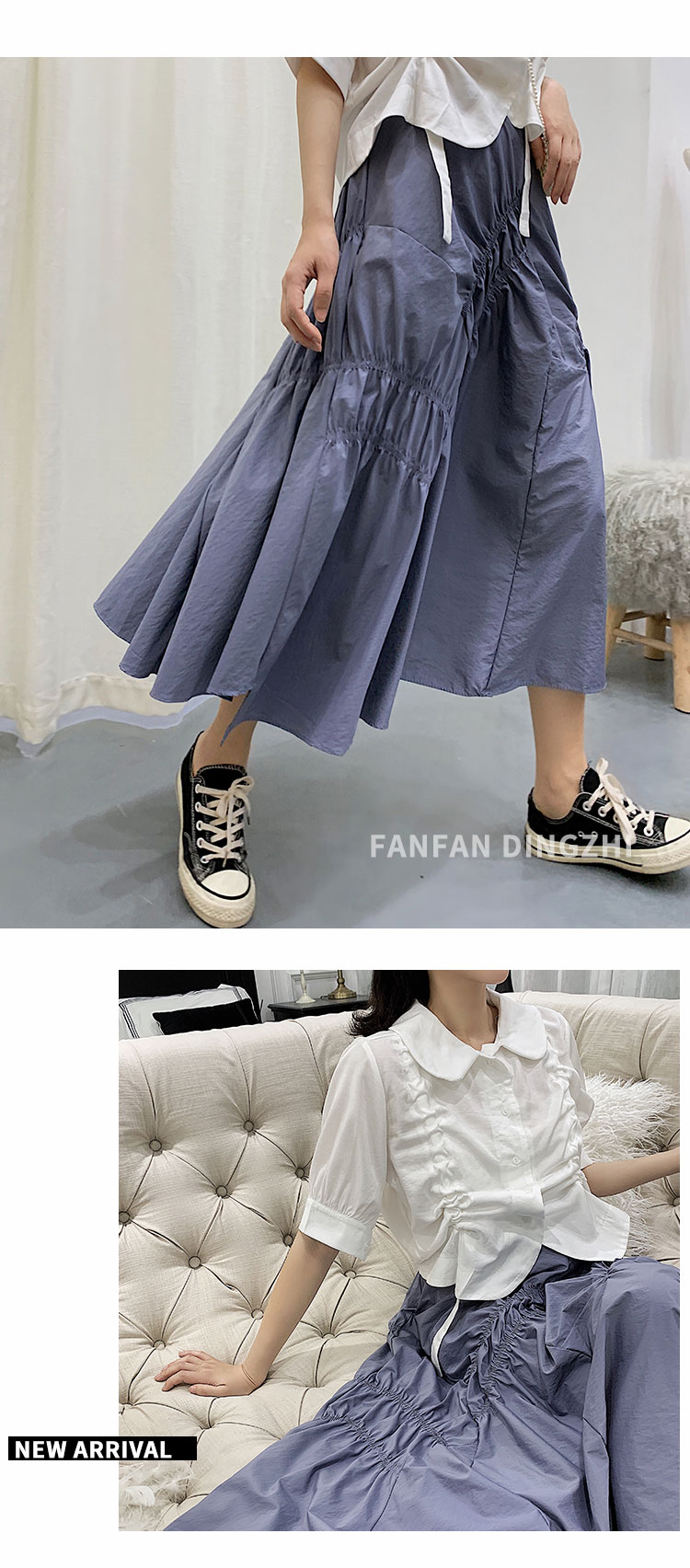 DAFANFAN eo cao xếp li váy nữ 2019 hè mới giảm béo Một từ đầm xòe rộng bất thường - Váy chân váy vintage