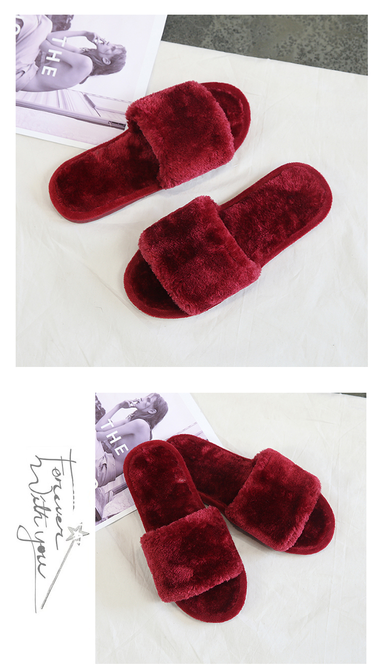 Hàn Quốc mùa thu và mùa đông thời trang cashmere sang trọng từ nhà kéo ngón chân ra ngoài mang dép len của phụ nữ giày chống trượt phẳng dép nữ