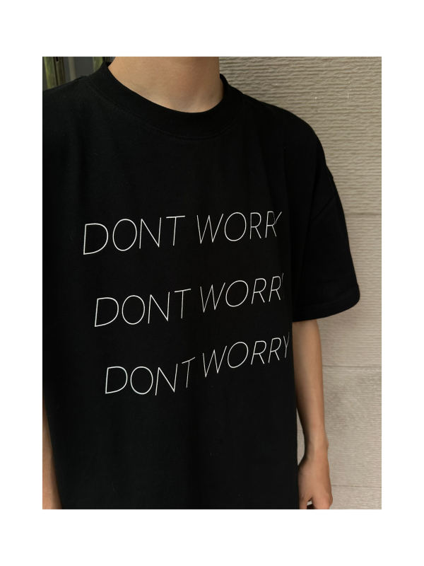 Dont Worry Original Letter Print Summer Pure Cotton Casual Loose Round Neck Men's and Women's Short-Sleeved T-Shirt Black